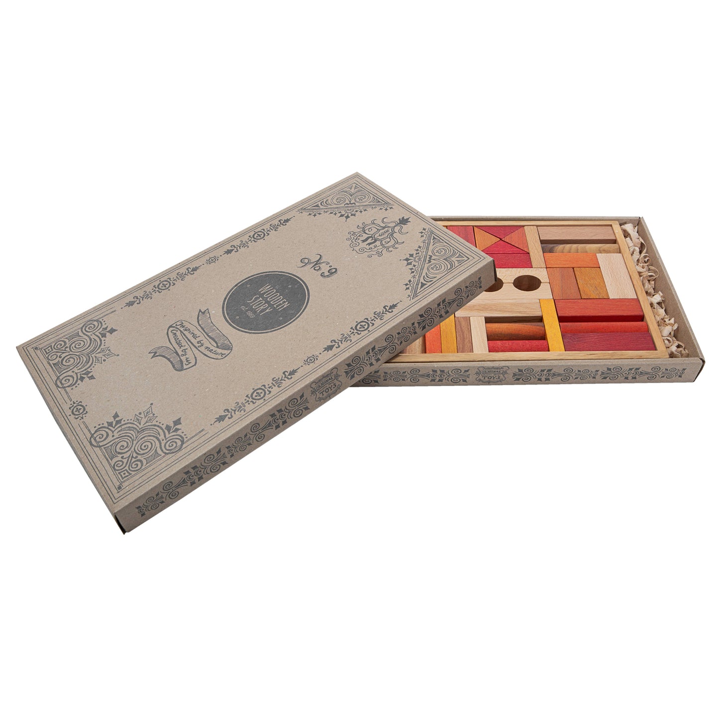 Wooden Story Holzbausteine warm Farben mit Verpackung – umweltfreundliches Holzspielzeug Set