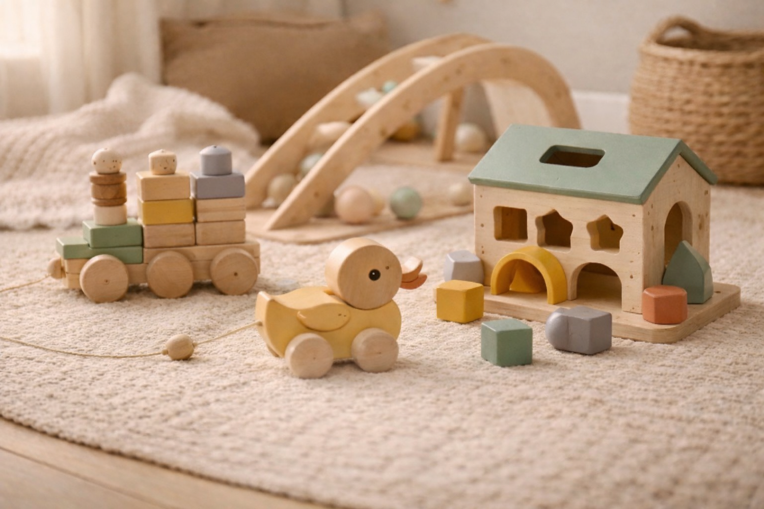 Holzspielzeug für Kleinkinder von 1–2 Jahren mit Steckspiel, Nachziehspielzeug und Montessori Lernspielzeug