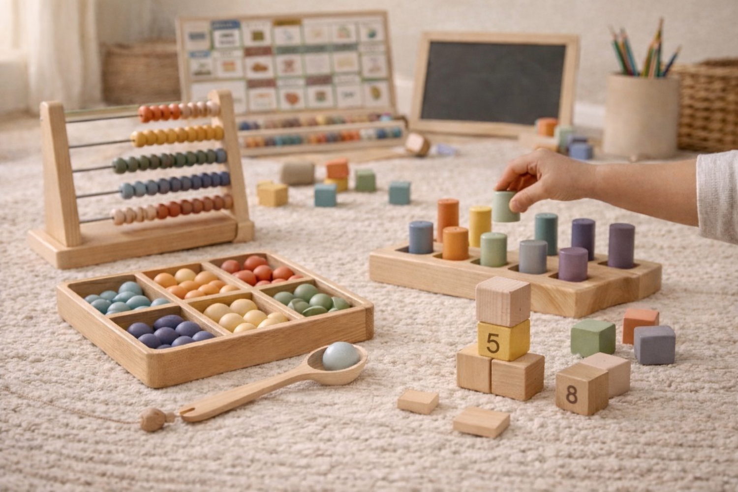 Lernspielzeug aus Holz für Kinder ab 3 Jahren mit Rechenbrett, Farbspiel und Montessori Förderung