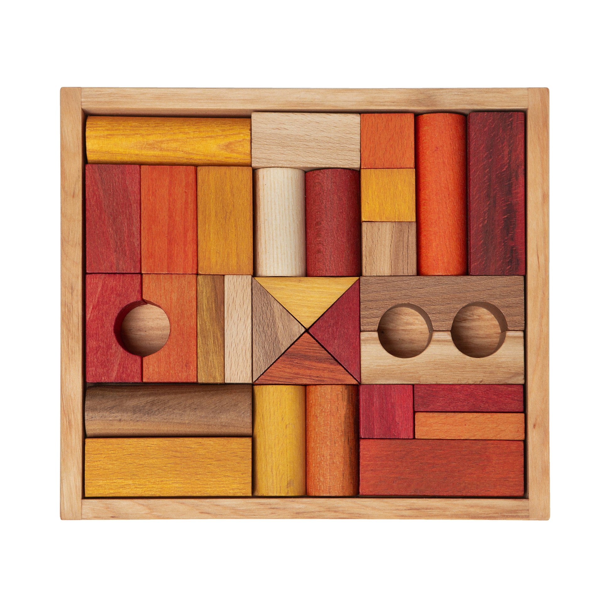 Holzbausteine Set in warmen Naturfarben – fördert Kreativität und Motorik