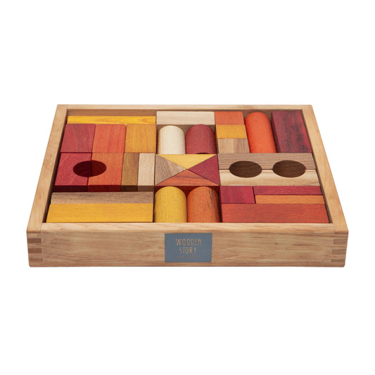 Geometrische Holzbausteine warmfarbig im Set – Montessori Lernspiel für Kinder