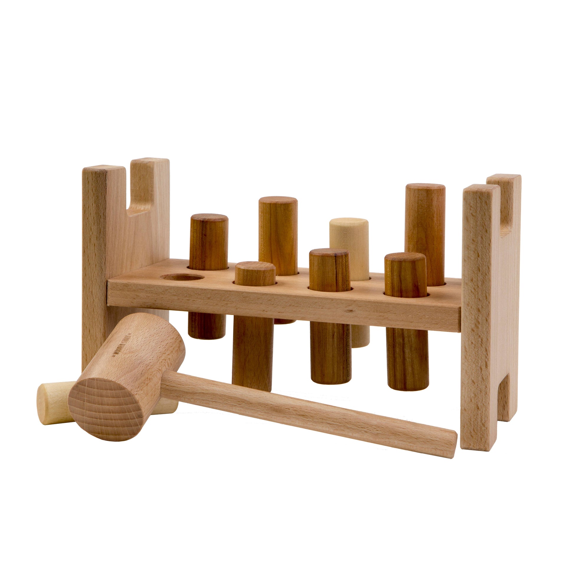 Montessori Klopfspiel Holzbank mit Hammer - spielerisches Lernen für Kinder 