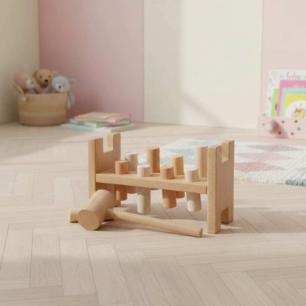Montessori Holz Hammerbank mit Klopfspiel – motorisches Lernspiel für Kinder im Kinderzimmer 