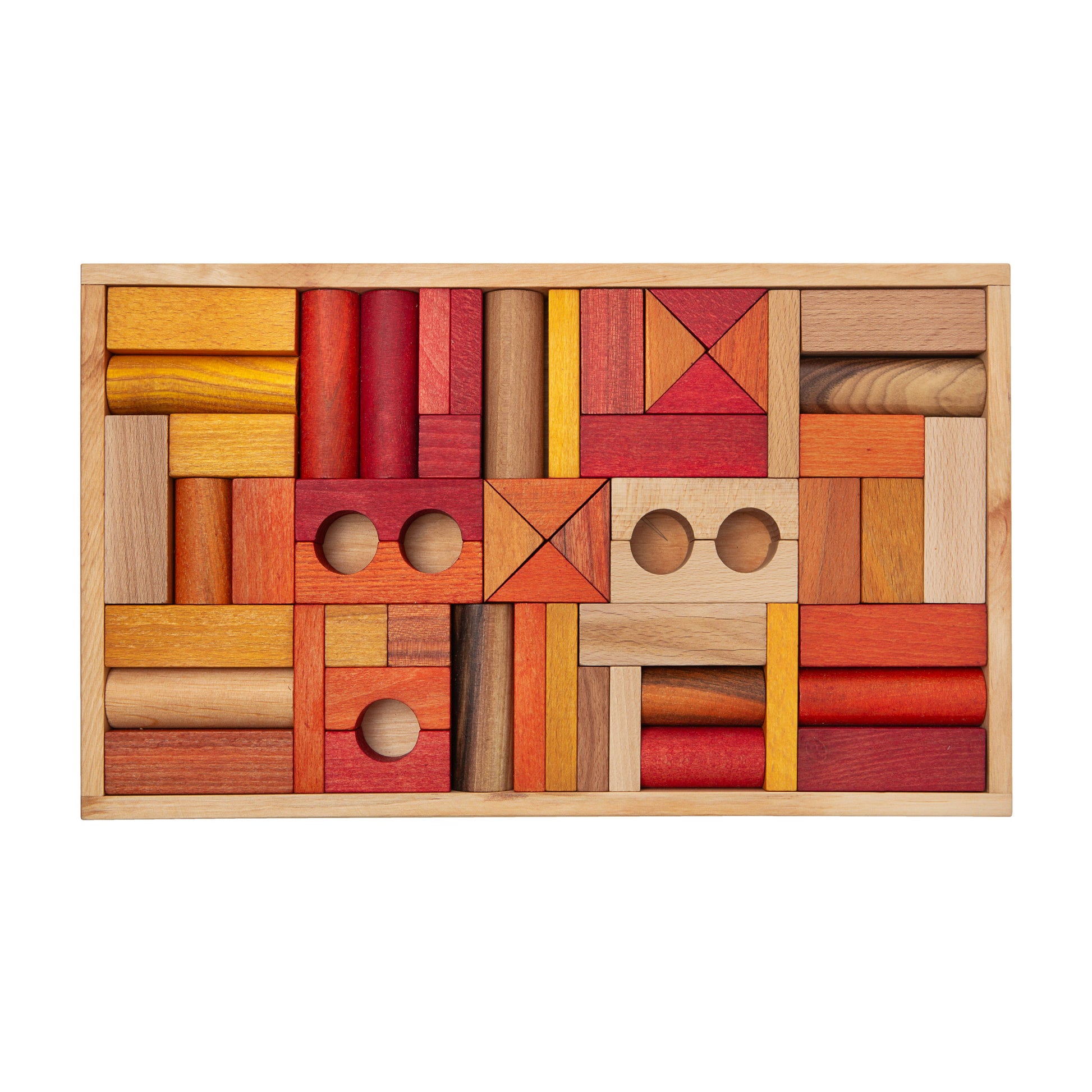 Holzbausteine Set 54 Teile in warmen Farben – nachhaltiges Montessori Spielzeug aus Holz