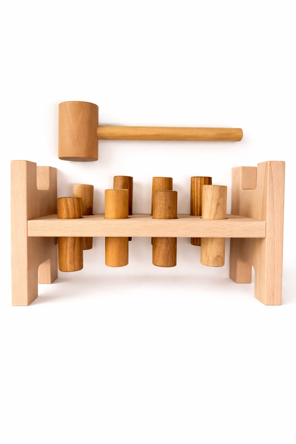 Montessori Holz Hammerbank mit Klopfspiel – motorisches Lernspiel für Kinder