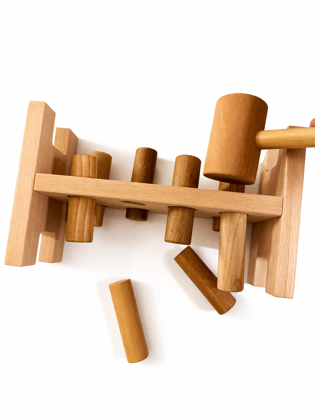 Holz Klopfbank mit bunten Zylindern – Montessori Spielzeug für Kleinkinder