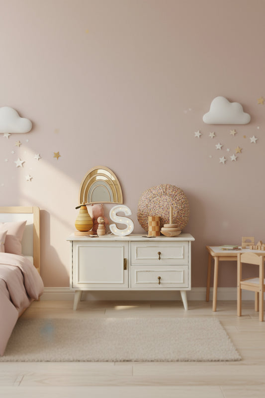 Regenbogen Kinderspiegel aus bruchsicherem Acryl und Holz im modernen Boho-Design