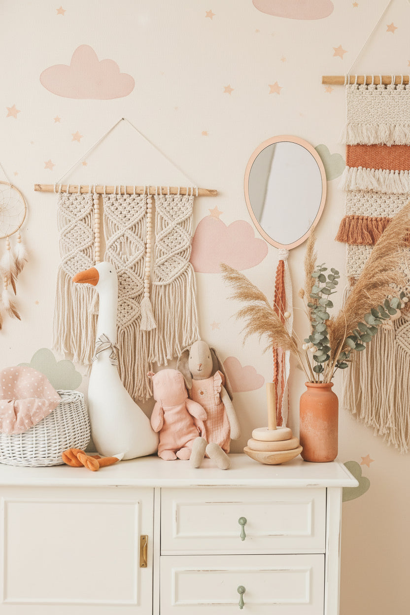 Ballon-förmiger Kinderzimmer Spiegel aus Acryl und hellem Holz – sichere, dekorative Wanddeko