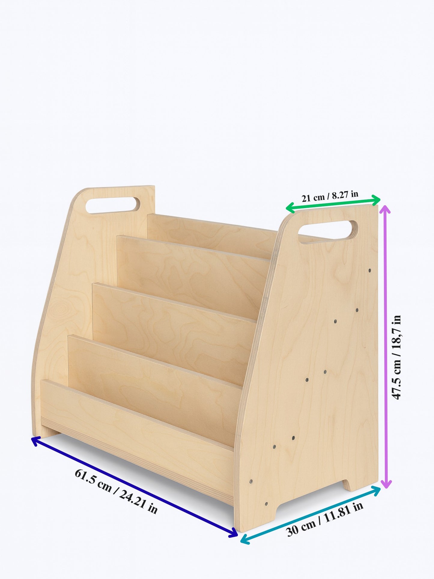 Montessori Bücherregal aus Holz – 4-stufiges Kinderregal im natürlichen Boho-Stil für Bücher und Spielzeug
