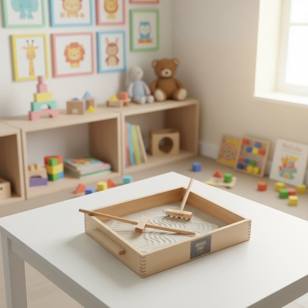 Wooden Story Montessori Sandtablett aus Holz – Lernspielzeug zum Schreiben, Fühlen und sensorischen Entdecken