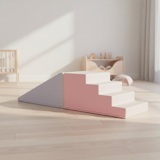 IGLU Treppe und Rutsche Softbausteine Set 2-teilig in Pink und Beige-Grau