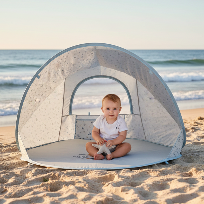 Strandmuschel Baby & Kinder blau – UV-Schutz Pop-Up Strandzelt für Urlaub & Strand 2026