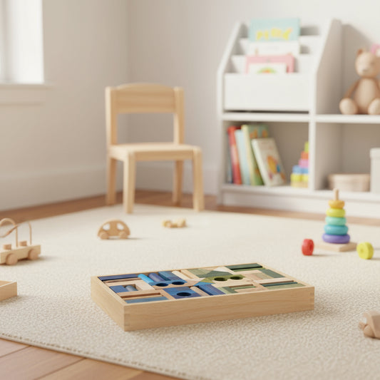 Wooden Story Holzbausteine in kühlen Farben – 54-teiliges nachhaltiges Montessori-Bauset