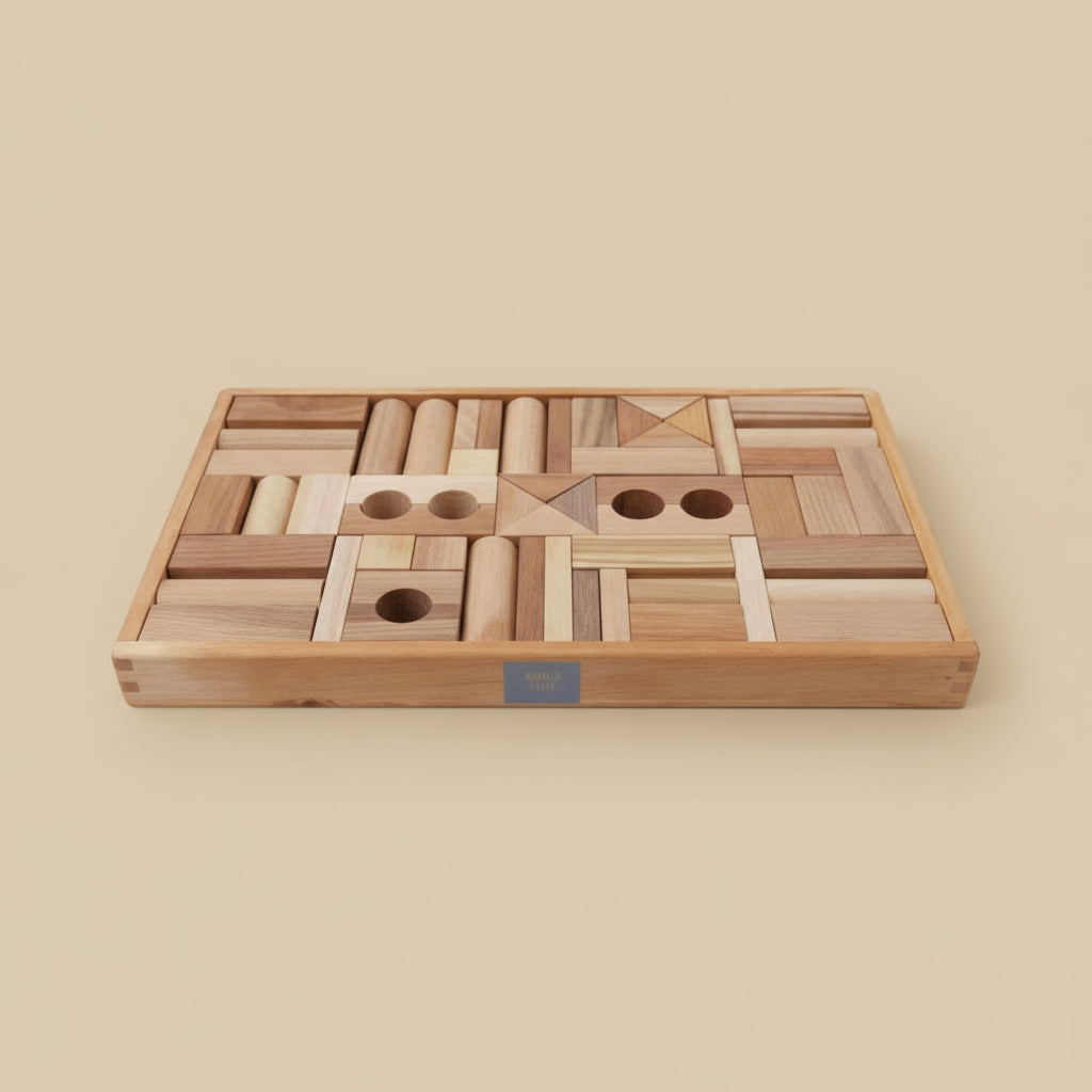 Wooden Story Holzbausteine Natural – 54 naturbelassene Bausteine für motorisches und kreatives Spielen